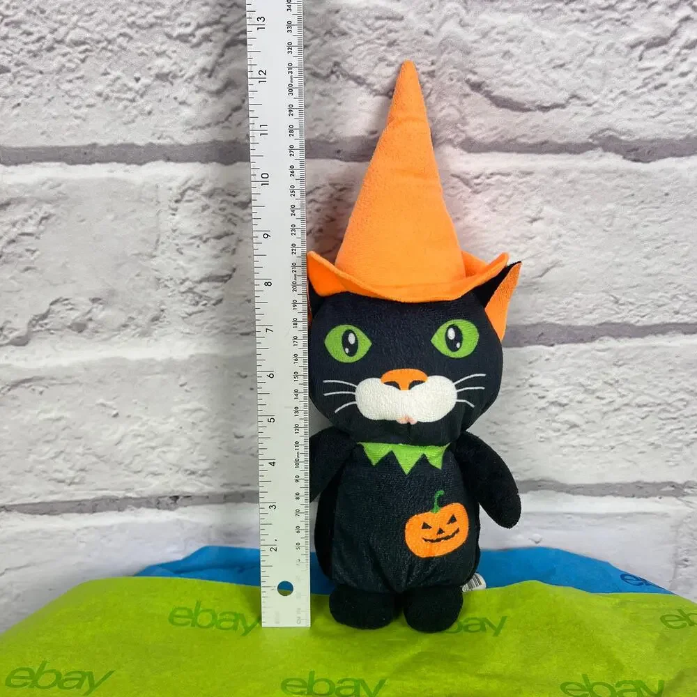 Lot (2) A & A GLOBAL Candy Corn Bat Pumpkin Witch Black Cat Halloween Plush Toys